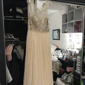 Faviana Champagne prom dress.